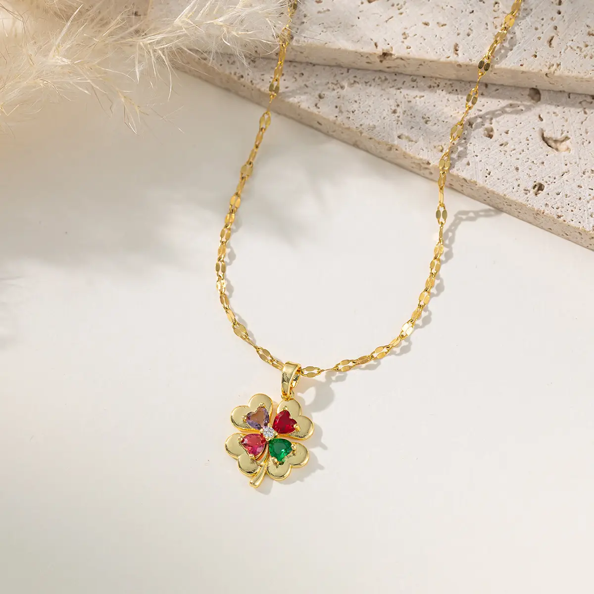 Gold Floral Gem Necklace for Women