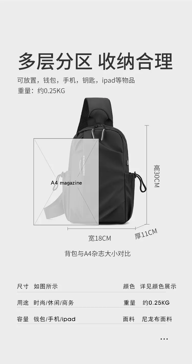 Men's Waterproof Crossbody Bag Black Sports Cycling — feature 14