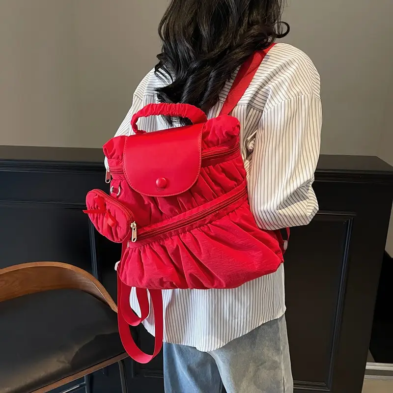 Korean Style Pleated Shoulder Bag Large Capacity Beige