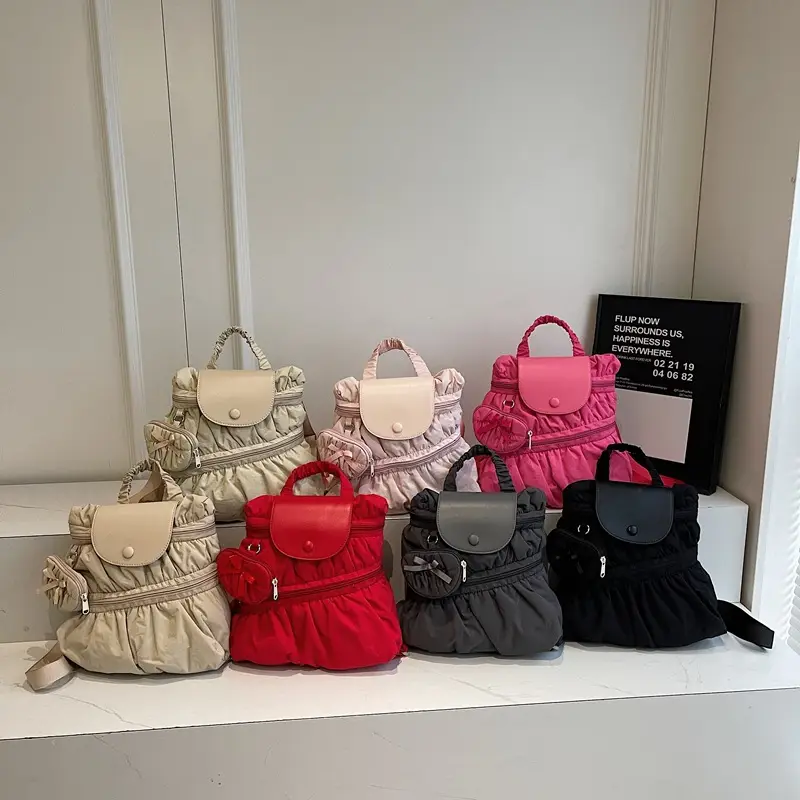 Korean Style Pleated Shoulder Bag Large Capacity Beige