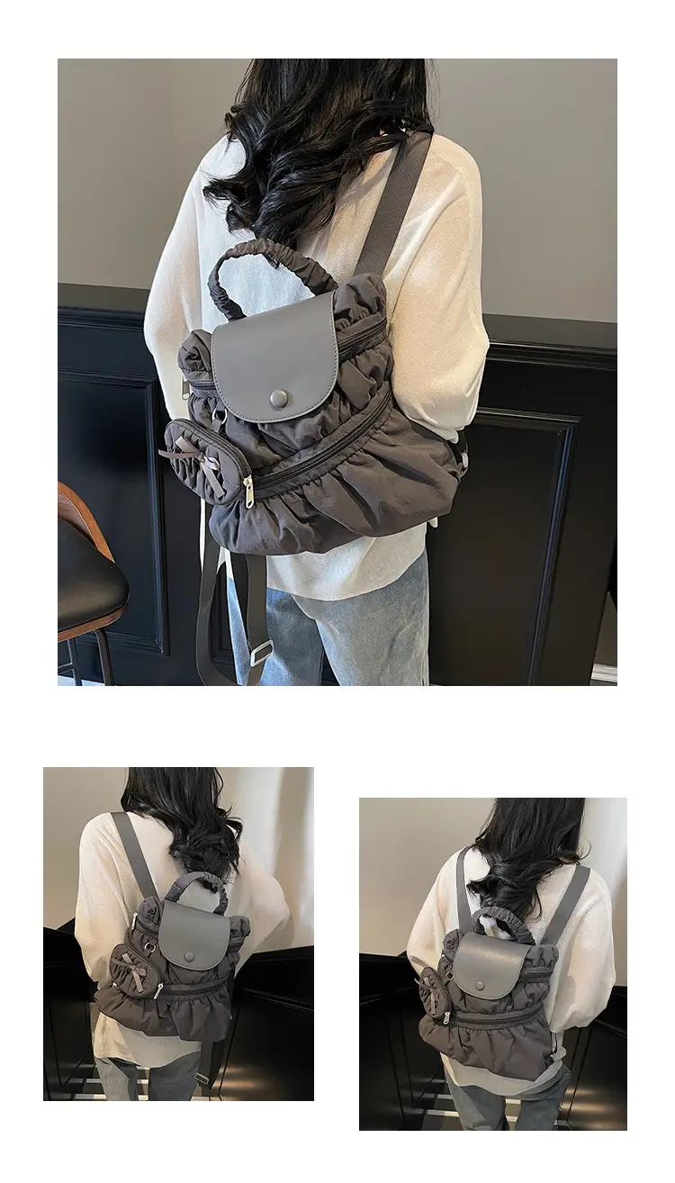 Korean Style Pleated Shoulder Bag Large Capacity Beige — feature 10