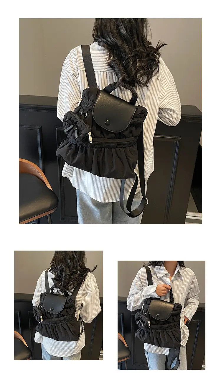 Korean Style Pleated Shoulder Bag Large Capacity Beige — feature 12
