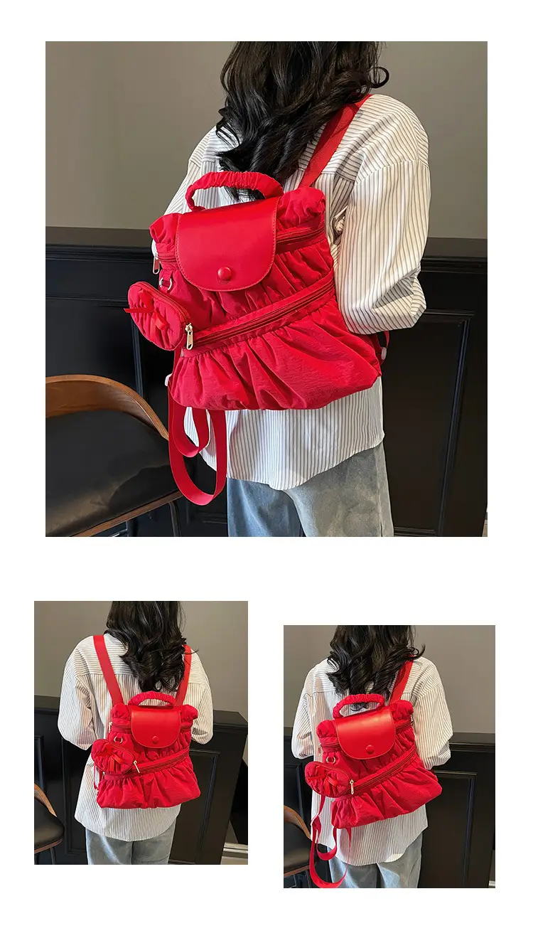 Korean Style Pleated Shoulder Bag Large Capacity Beige — feature 13