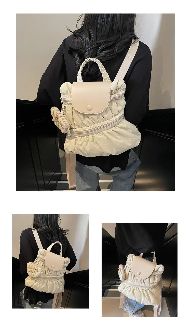 Korean Style Pleated Shoulder Bag Large Capacity Beige — feature 14