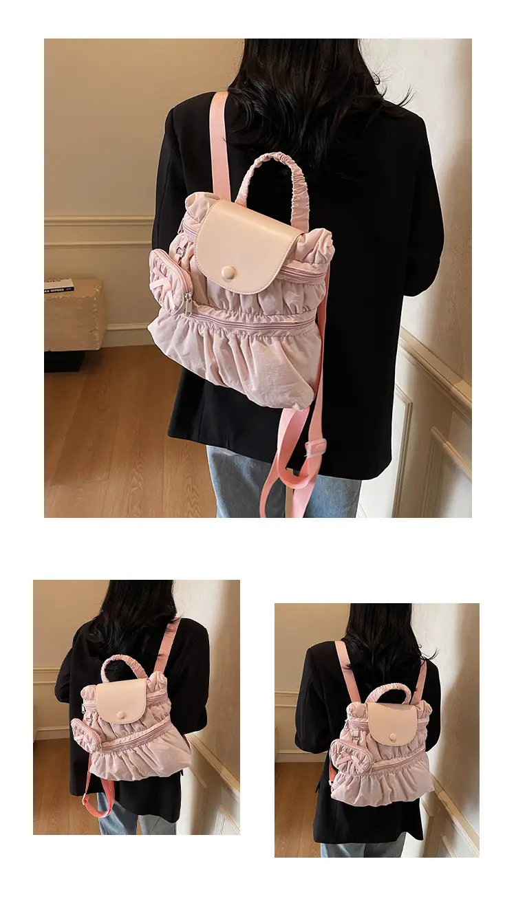 Korean Style Pleated Shoulder Bag Large Capacity Beige — feature 15