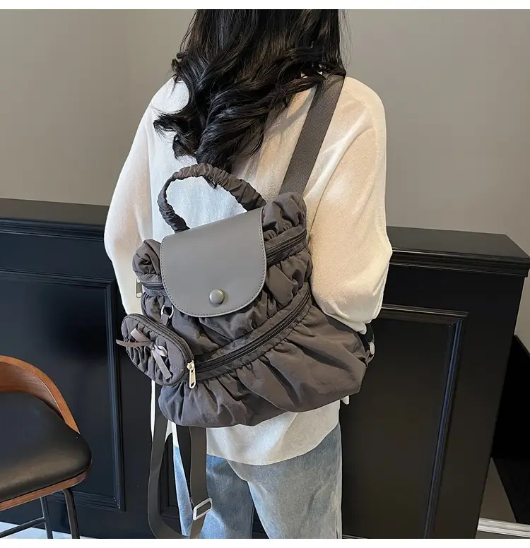 Korean Style Pleated Shoulder Bag Large Capacity Beige — feature 33