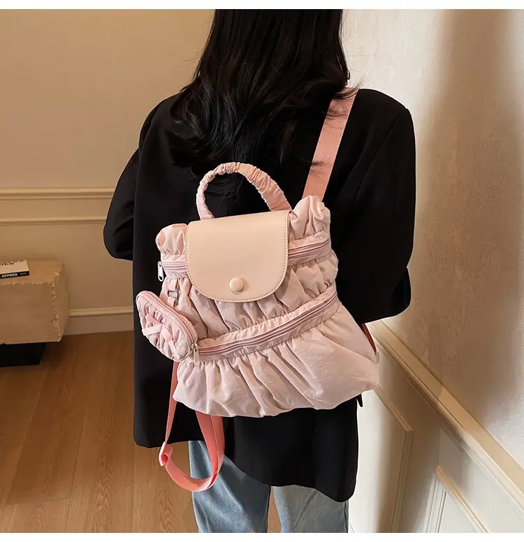 Korean Style Pleated Shoulder Bag Large Capacity Beige — feature 38