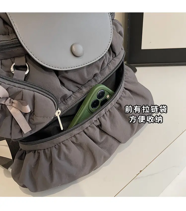 Korean Style Pleated Shoulder Bag Large Capacity Beige — feature 4