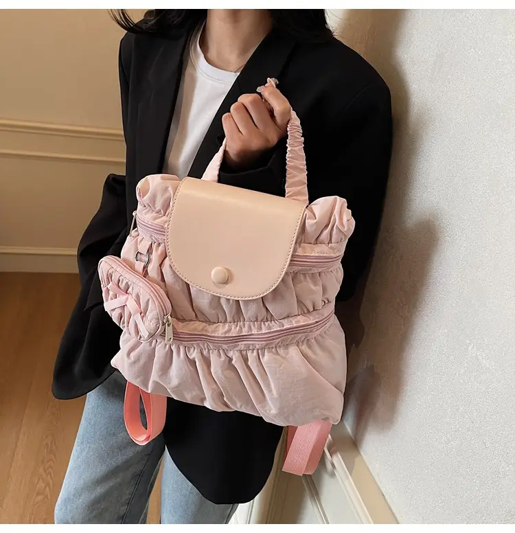 Korean Style Pleated Shoulder Bag Large Capacity Beige — feature 41