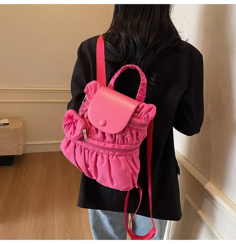 Korean Style Pleated Shoulder Bag Large Capacity Beige — feature 42