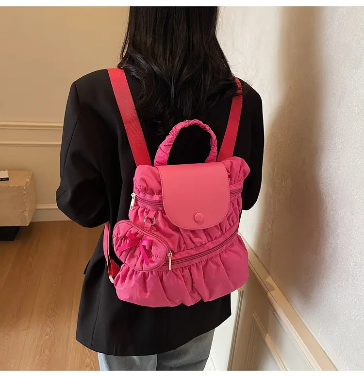 Korean Style Pleated Shoulder Bag Large Capacity Beige — feature 43