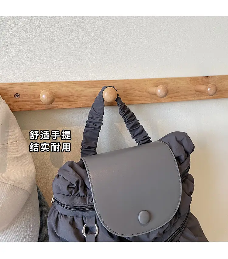 Korean Style Pleated Shoulder Bag Large Capacity Beige — feature 6