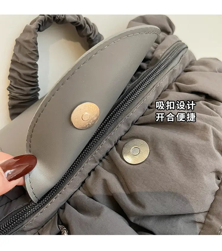 Korean Style Pleated Shoulder Bag Large Capacity Beige — feature 7