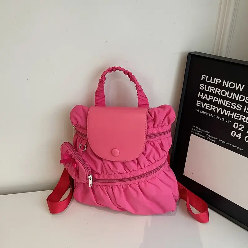 Korean Style Pleated Shoulder Bag Large Capacity Beige