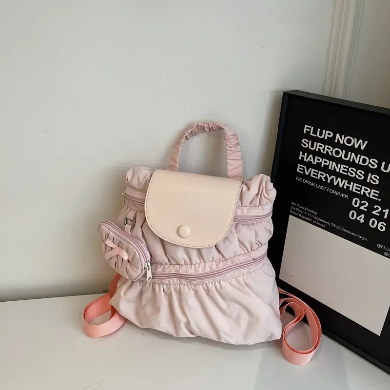 Korean Style Pleated Shoulder Bag Large Capacity Beige