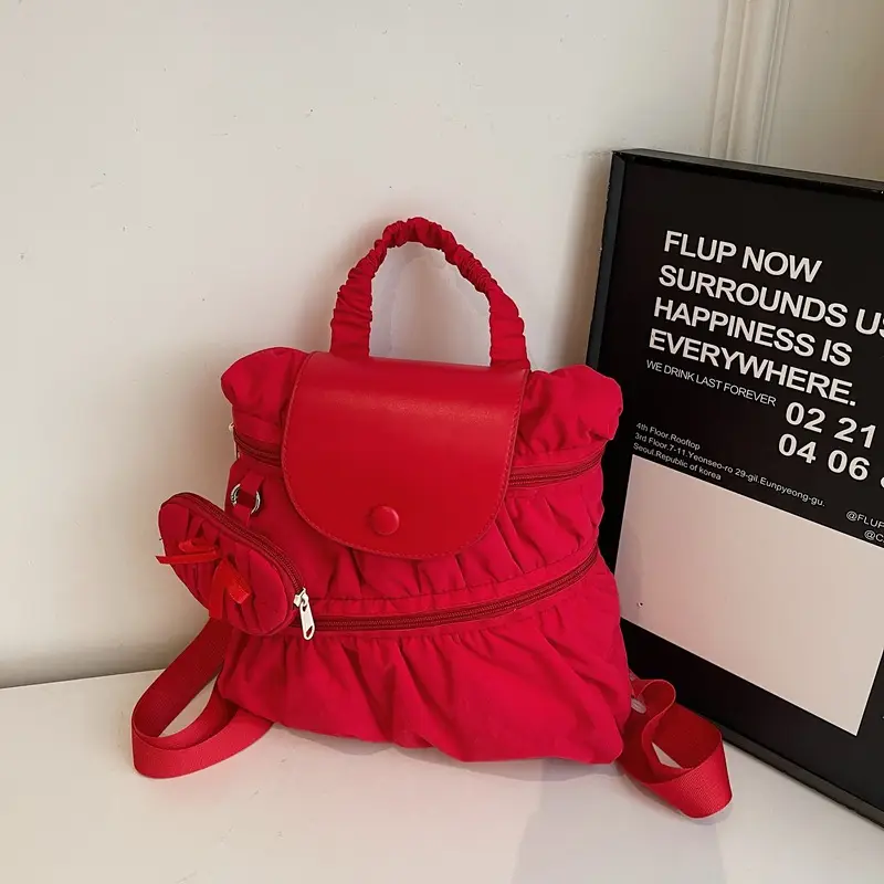 Korean Style Pleated Shoulder Bag Large Capacity Beige