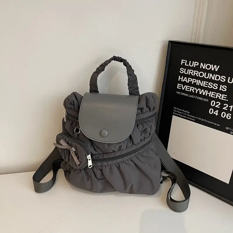 Korean Style Pleated Shoulder Bag Large Capacity Beige