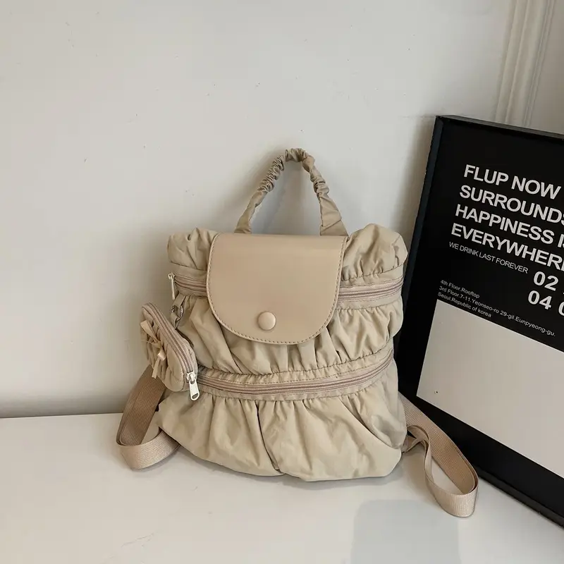 Korean Style Pleated Shoulder Bag Large Capacity Beige
