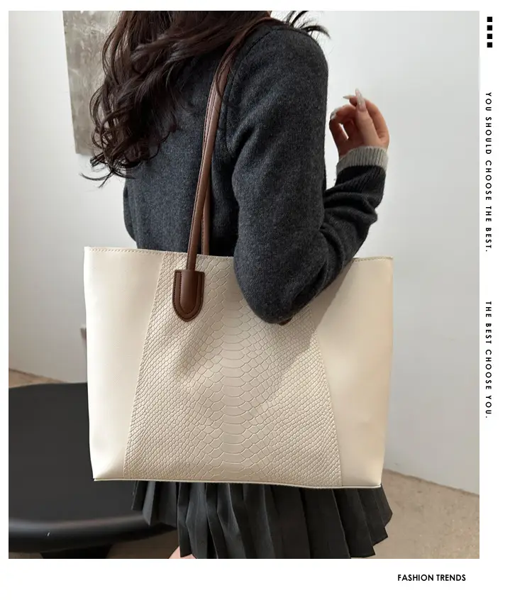 White Snake Texture Large Tote Bag for Women — feature 1