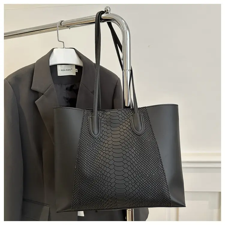 White Snake Texture Large Tote Bag for Women — feature 15