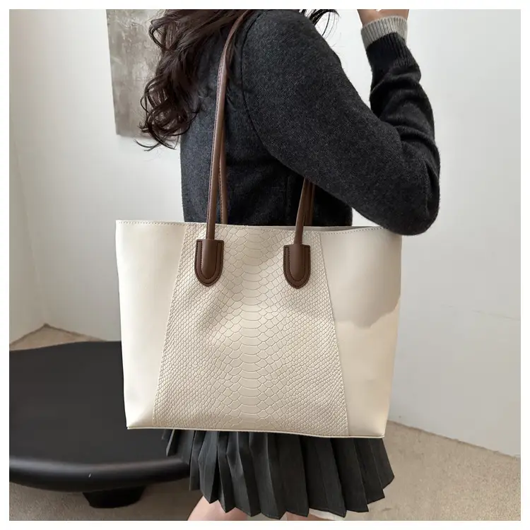 White Snake Texture Large Tote Bag for Women — feature 22