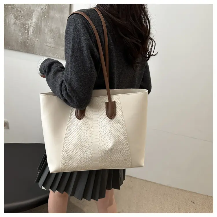 White Snake Texture Large Tote Bag for Women — feature 24
