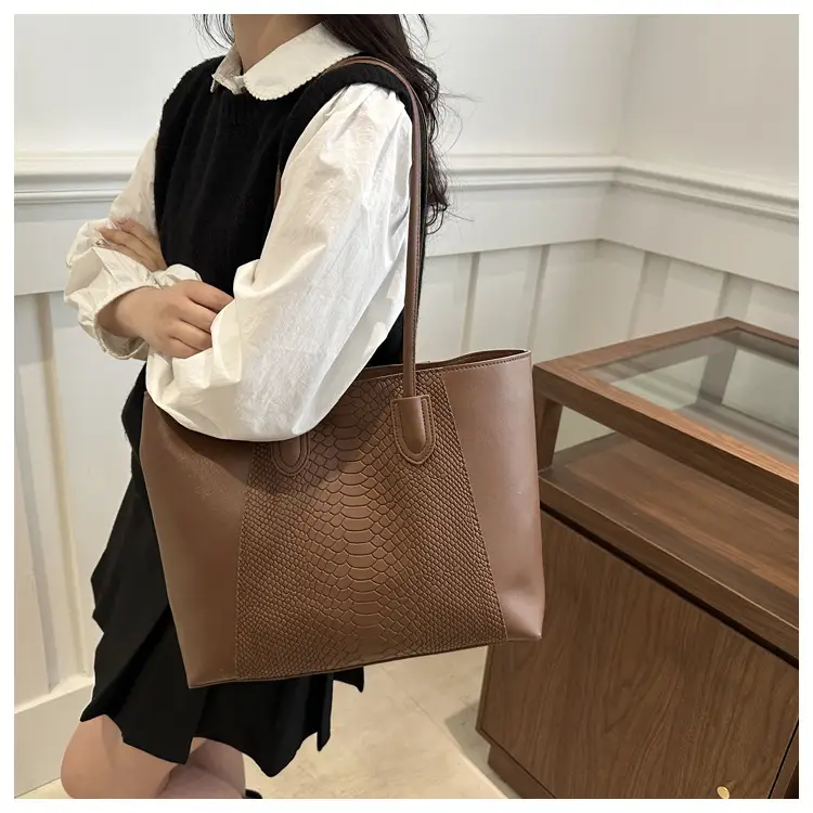 White Snake Texture Large Tote Bag for Women — feature 27