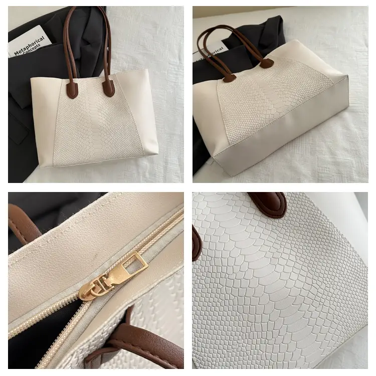 White Snake Texture Large Tote Bag for Women — feature 7