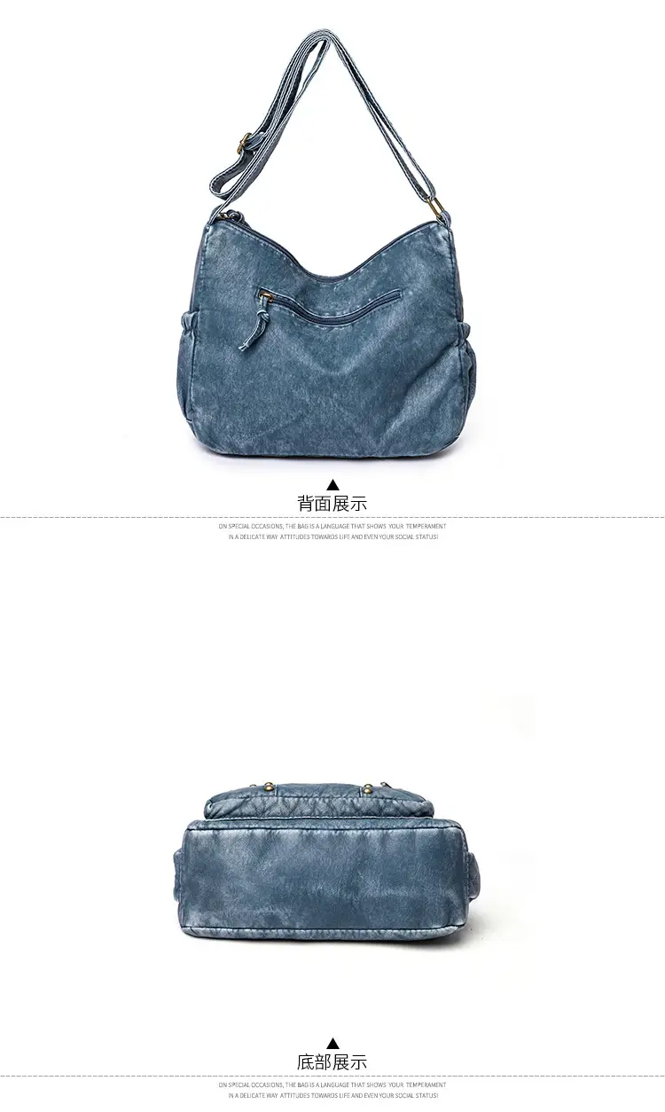 Women's Blue & Brown Washed Leather Shoulder Bag — feature 23