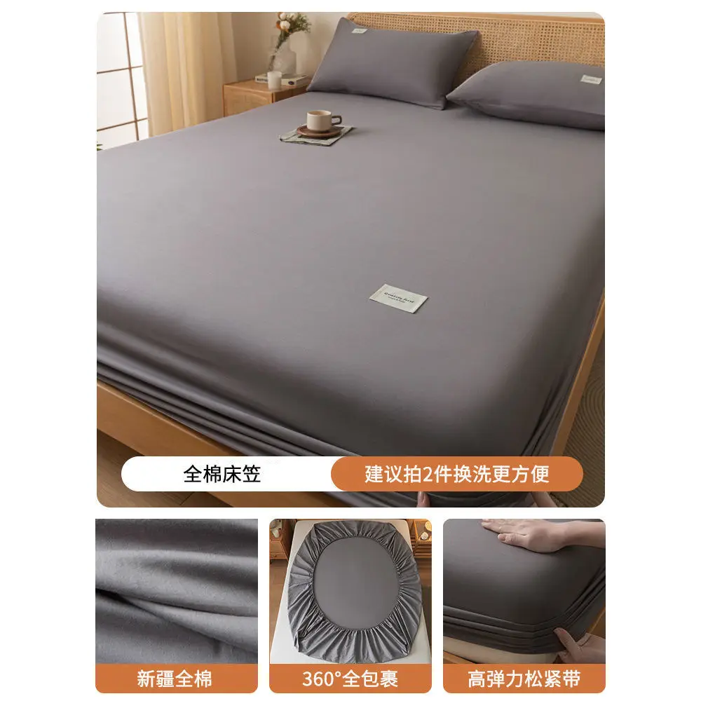 A Pure Cotton Fitted Bed Sheets Single Piece Thickeneded 100 Cotton Mattress Protector Bed Sheets Bed Cover Student Dormitory Universal for All Seasons