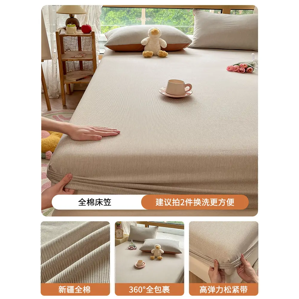 A Pure Cotton Fitted Bed Sheets Single Piece Thickeneded 100 Cotton Mattress Protector Bed Sheets Bed Cover Student Dormitory Universal for All Seasons