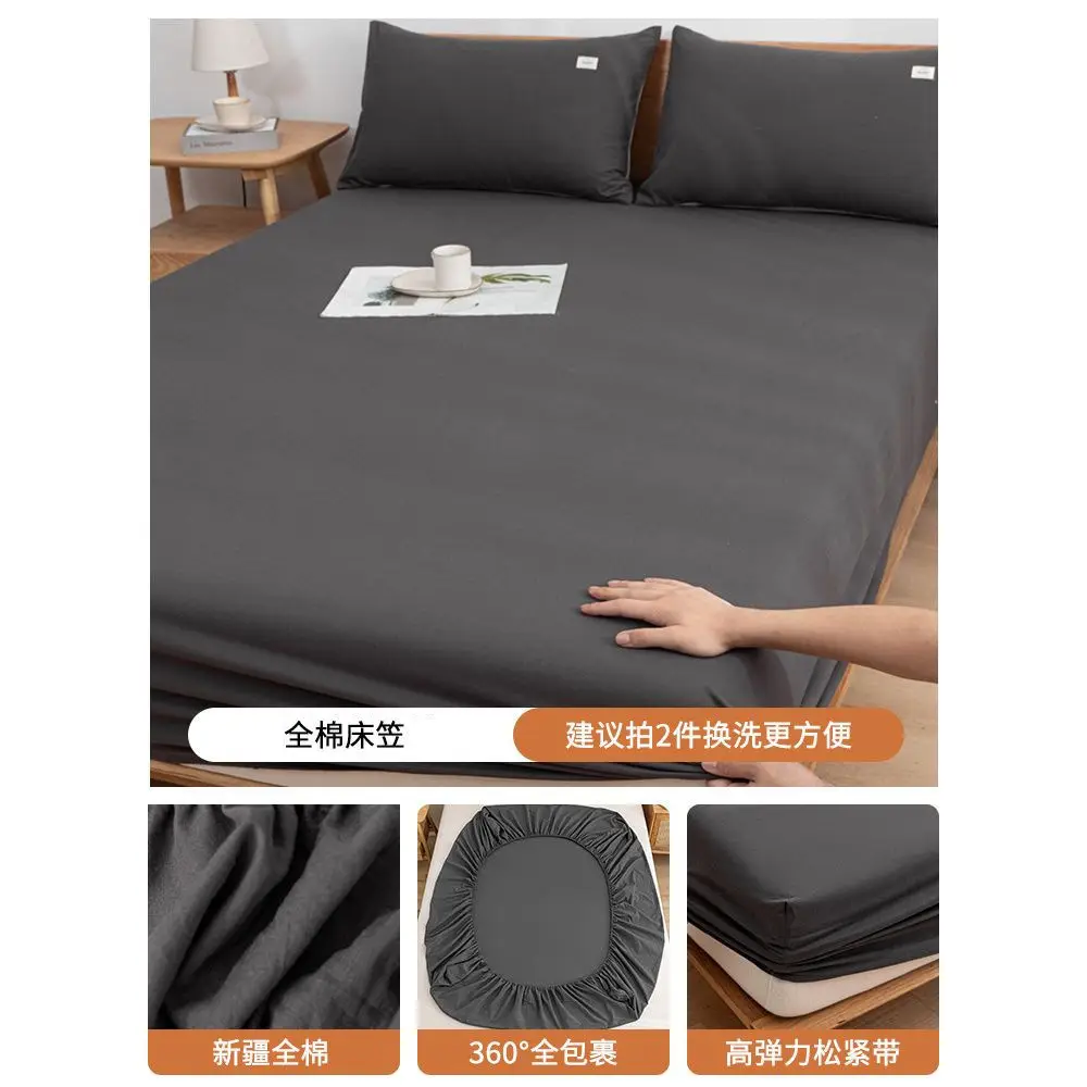 A Pure Cotton Fitted Bed Sheets Single Piece Thickeneded 100 Cotton Mattress Protector Bed Sheets Bed Cover Student Dormitory Universal for All Seasons