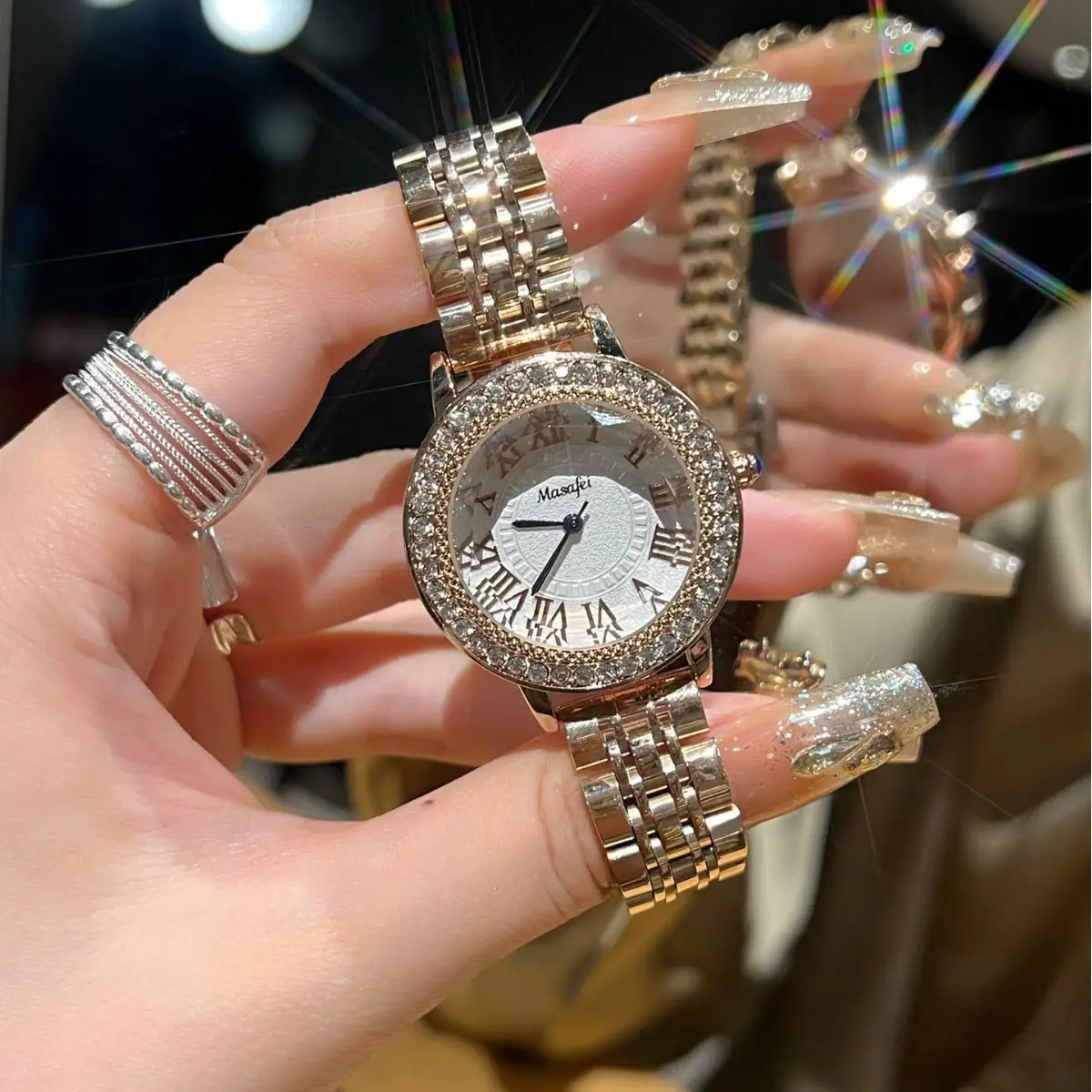 Women's Gold Diamond Strap Watch Waterproof Fashion Belt - Image 4