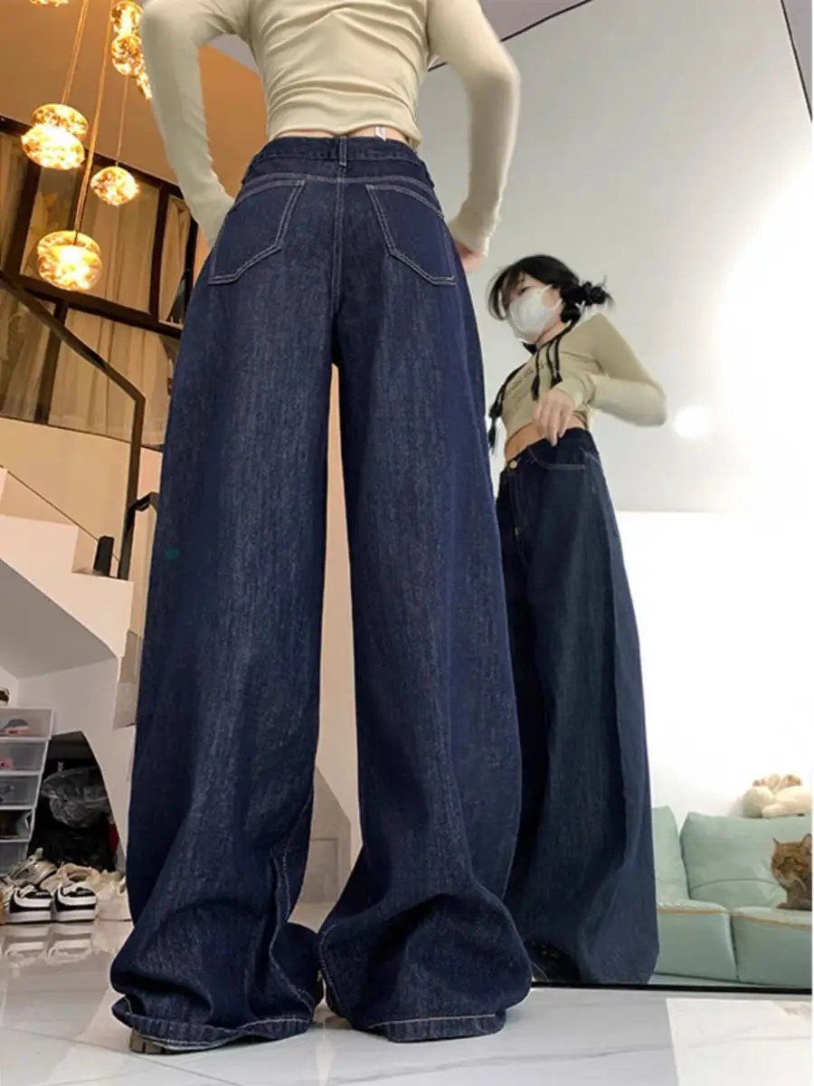 Women Dark Blue Wide Leg Jeans American Style 2025 — feature 4
