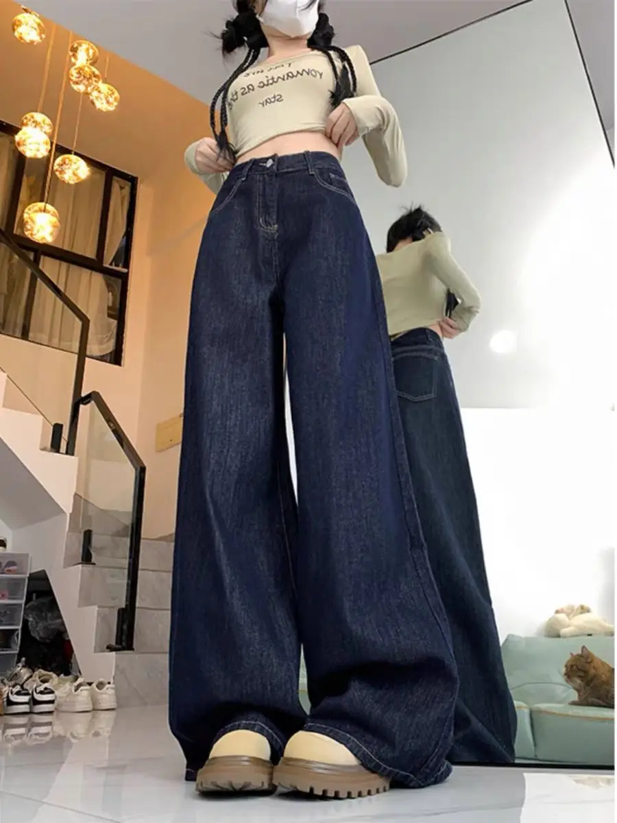 Women Dark Blue Wide Leg Jeans American Style 2025 — feature 5
