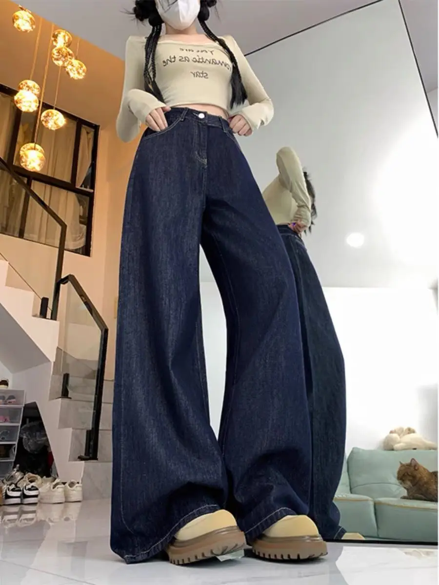 Women Dark Blue Wide Leg Jeans American Style 2025 — feature 6