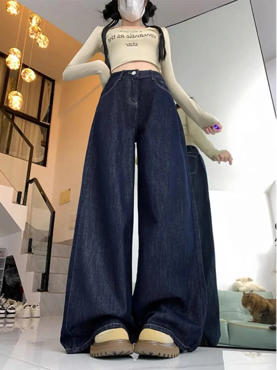 Women Dark Blue Wide Leg Jeans American Style 2025 — feature 7