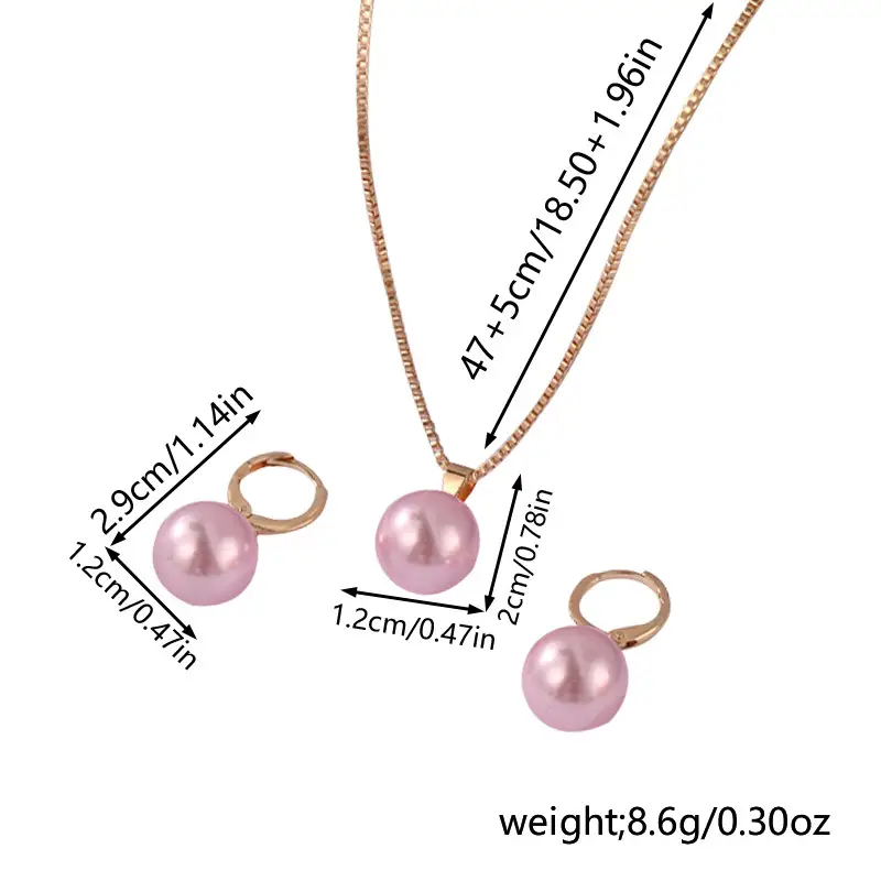 Pink Pearl Pendant Earrings Necklace Set for Women