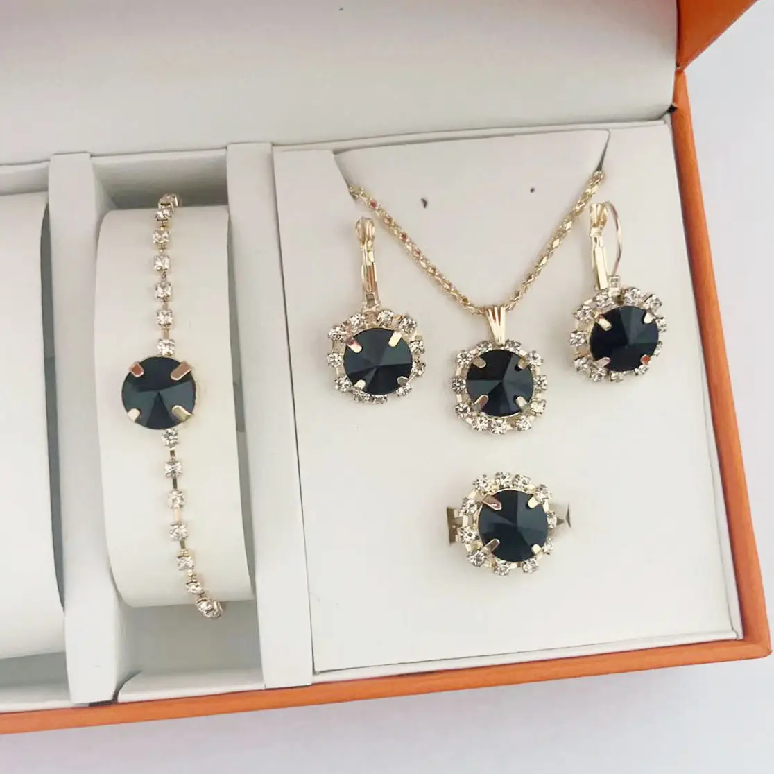 European & American Round Crystal Earrings Set Gold Plated