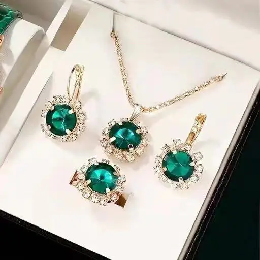 European & American Round Crystal Earrings Set Gold Plated