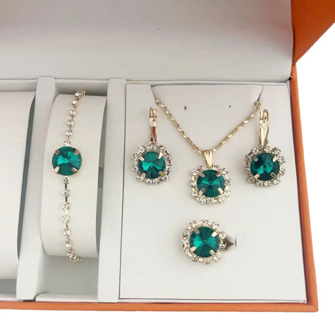 European & American Round Crystal Earrings Set Gold Plated