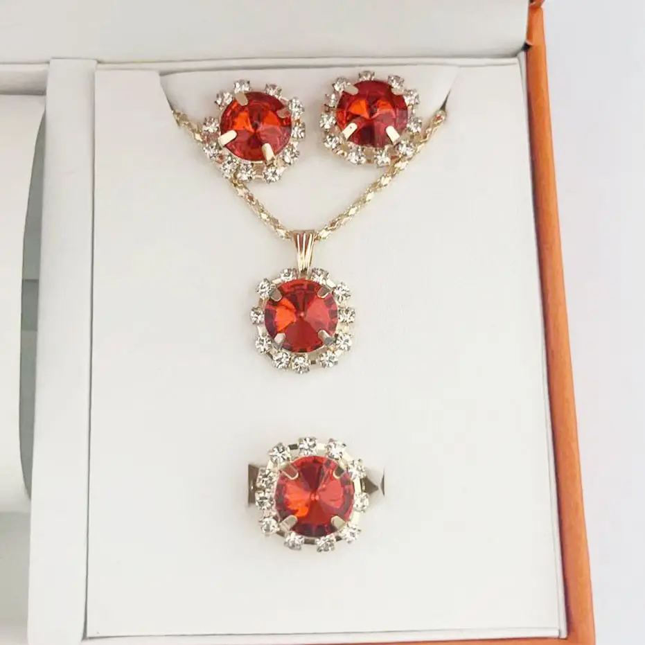 European & American Round Crystal Earrings Set Gold Plated — feature 8
