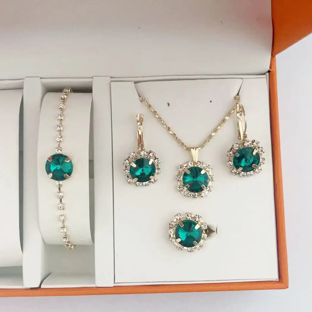 European & American Round Crystal Earrings Set Gold Plated