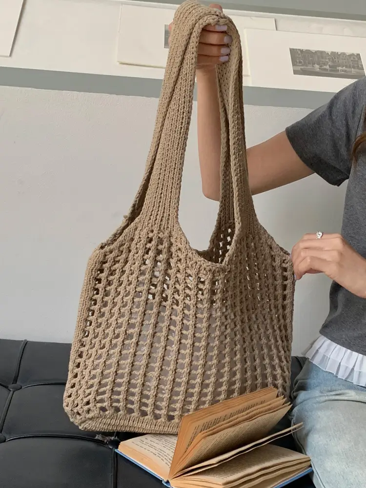 2025 New Knitted Hollow Beach Woven Holiday Bag Large Capacity Tote Bag Bohemian Shoulder Bag - Image 5