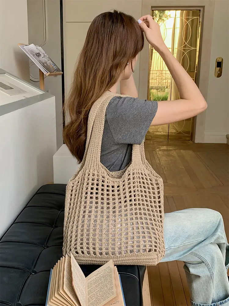 2025 New Knitted Hollow Beach Woven Holiday Bag Large Capacity Tote Bag Bohemian Shoulder Bag — feature 12