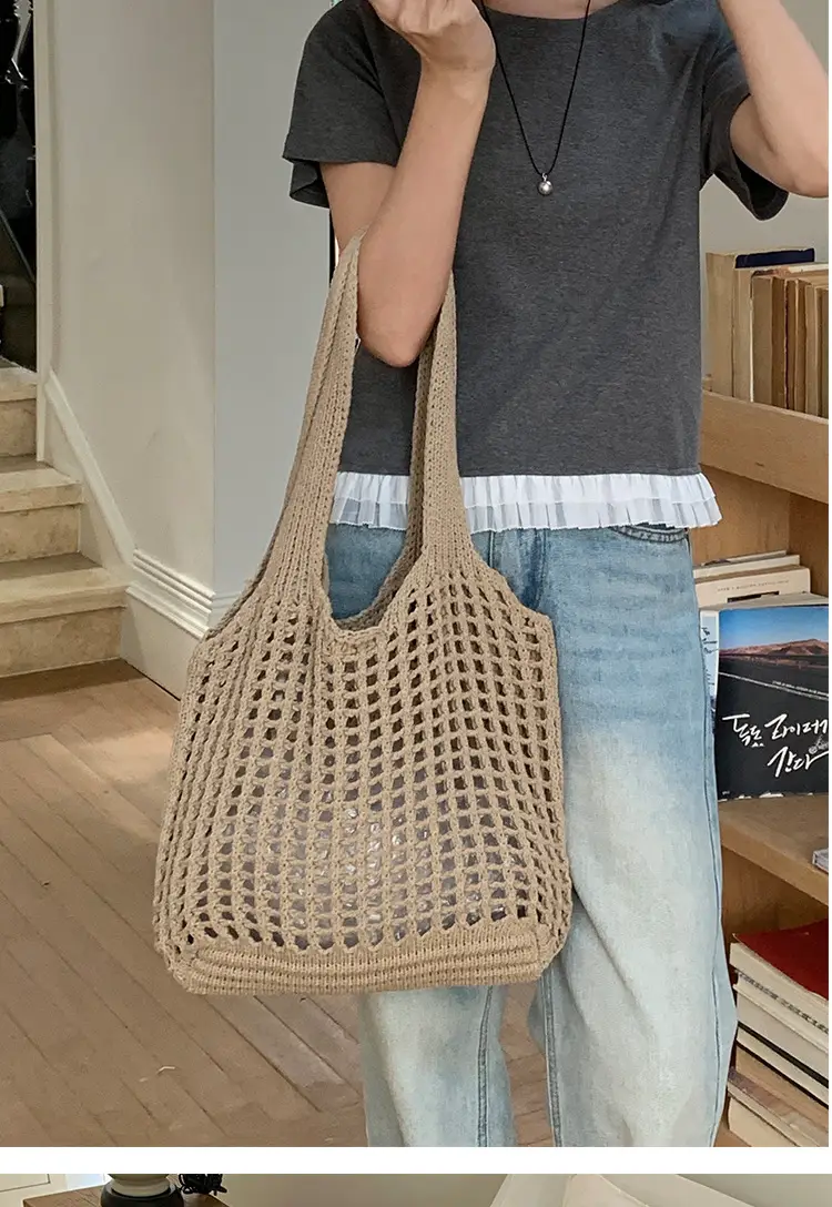 2025 New Knitted Hollow Beach Woven Holiday Bag Large Capacity Tote Bag Bohemian Shoulder Bag — feature 14