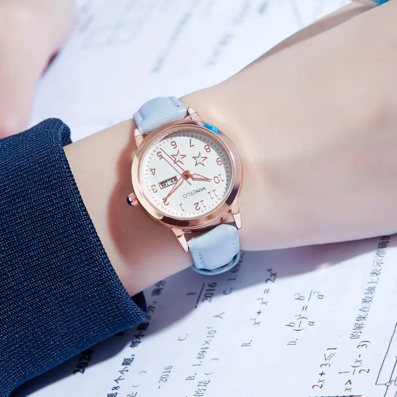 Rose Gold Student Watch with Calendar & Luminous Pointer - Image 4
