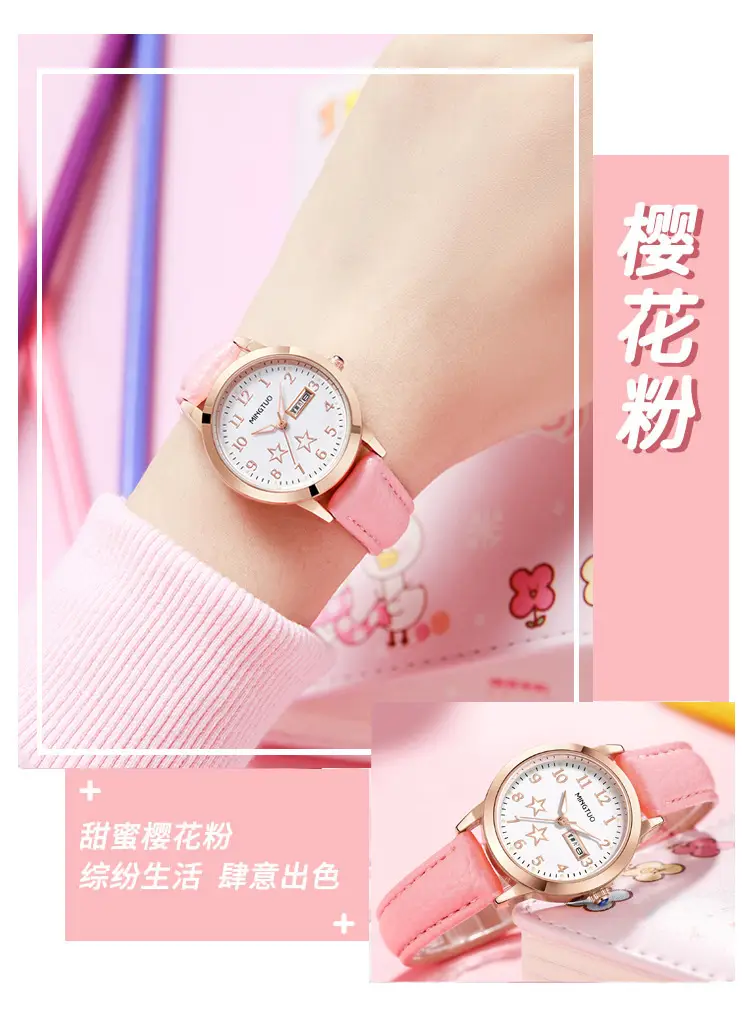 Rose Gold Student Watch with Calendar & Luminous Pointer — feature 11