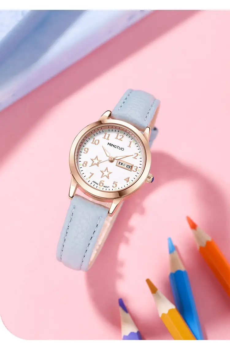 Rose Gold Student Watch with Calendar & Luminous Pointer — feature 3