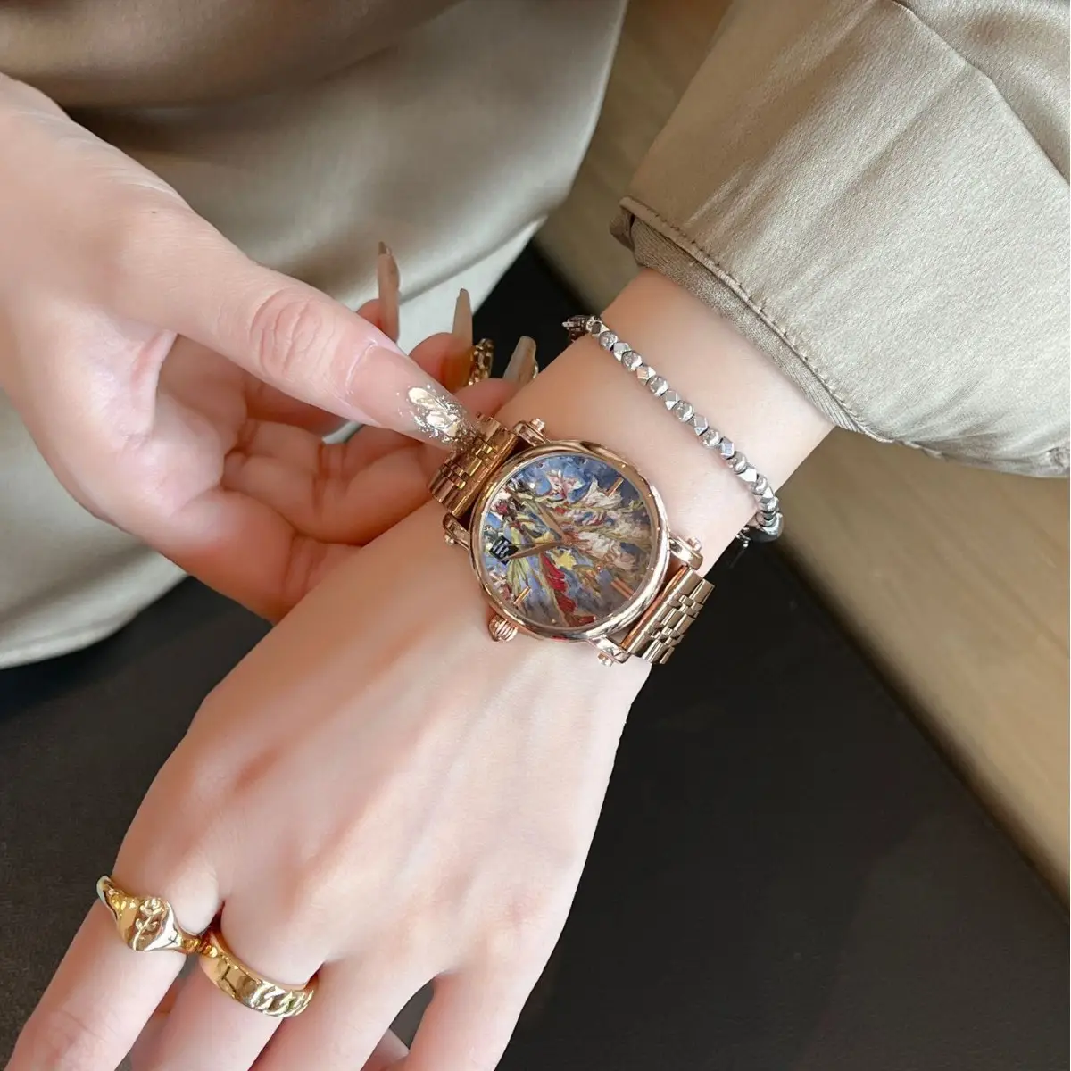 Women's Gold Plated Quartz Watch with Rainbow Dial - Image 4